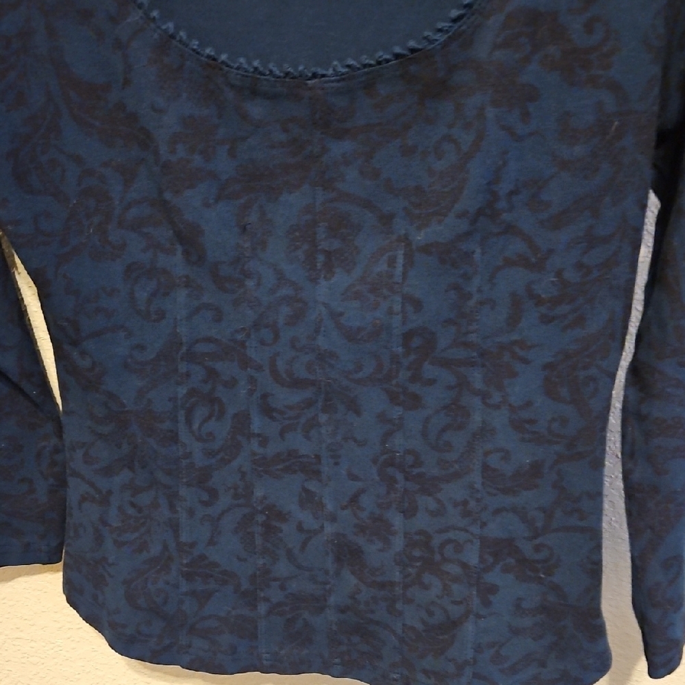 Magdalena Women’s Top Size S 4/6 Dark Blue Crochet Lace Trim Neckline Y2K Boho - Picture 3 of 9
